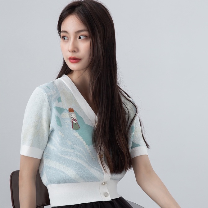 Áo cardigan ZHELIHANGFEI tay ngắn họa tiết thêu cao cấp thời trang
