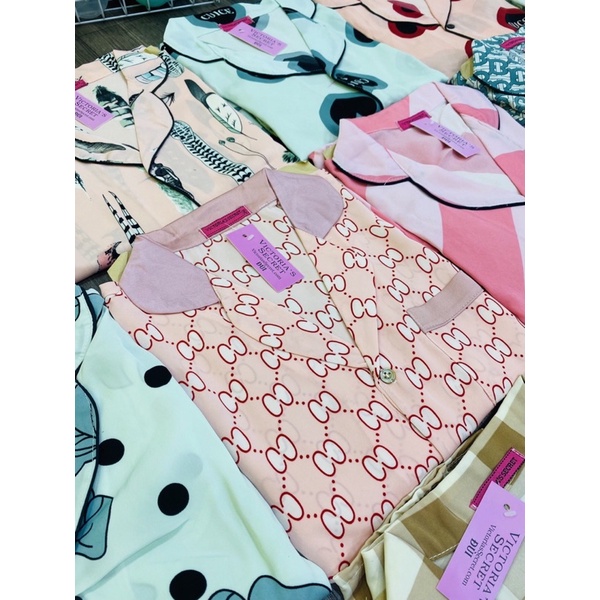 Pizama lụa Bộ mặc nhà victoria's secret pijama manggo cánh giơi cộc đùi