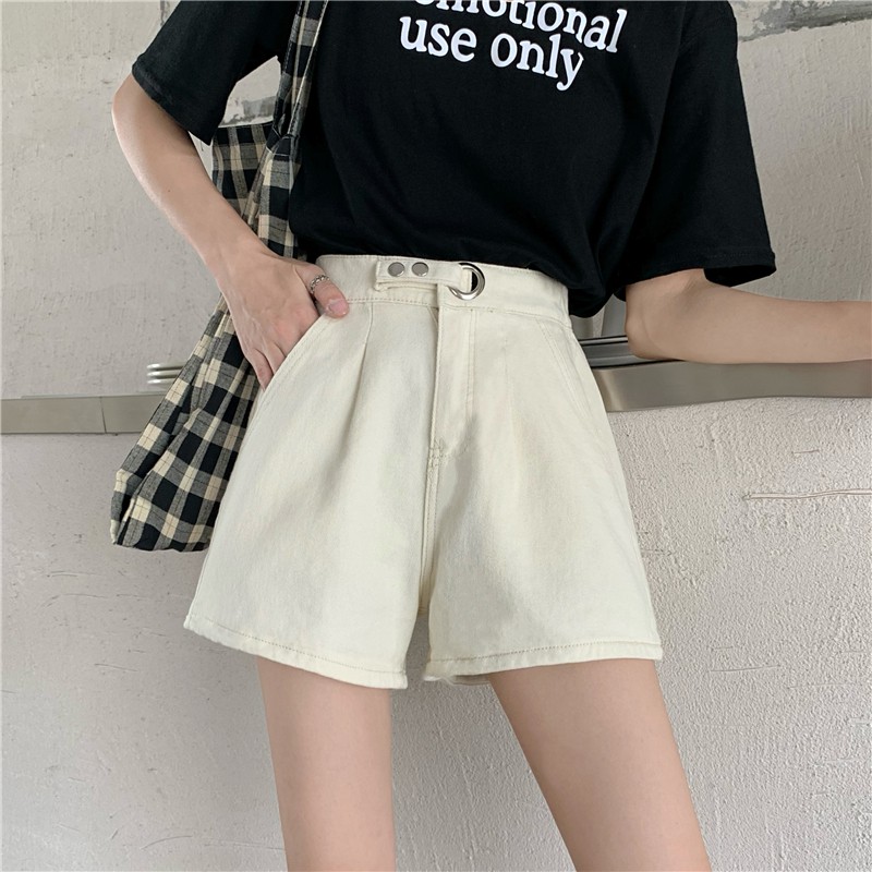 LEEVA - Short jeans trơn phối nút gài cách điệu S025