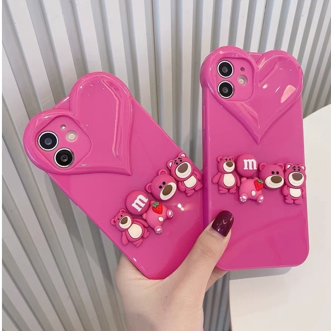 Ốp Điện Thoại Hình Gấu Dâu Tây Cho Iphone 14 pro max 14 plus 13 pro max 11 12 xs max xr x 7 8 plus