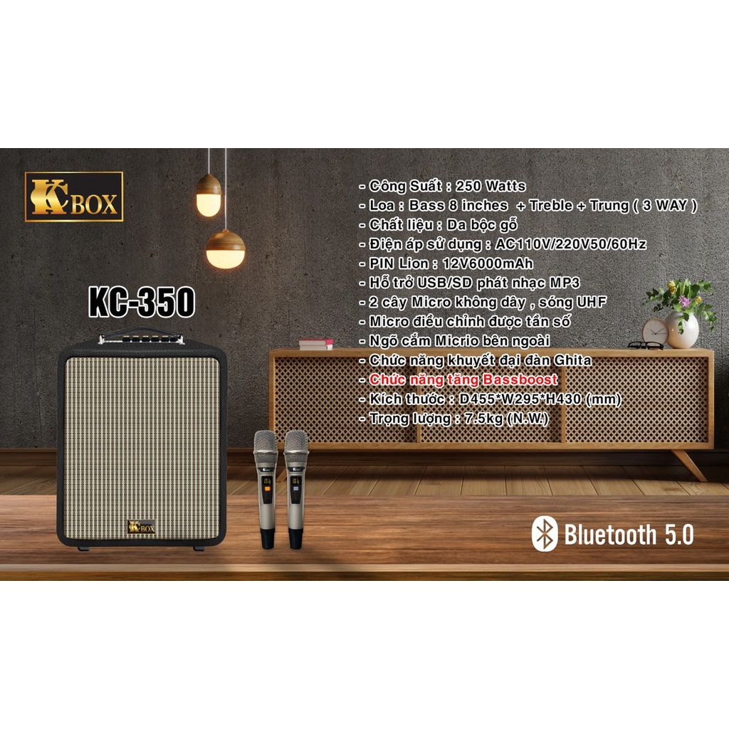 Loa Kéo Karaoke Xách Tay KCbox KC-350 Đủ 3 Màu Đen, Nâu, Trắng