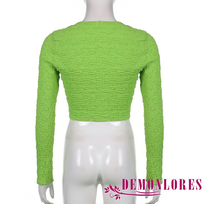 Áo croptop tay dài màu trơn phong cách gợi cảm dành cho nữ