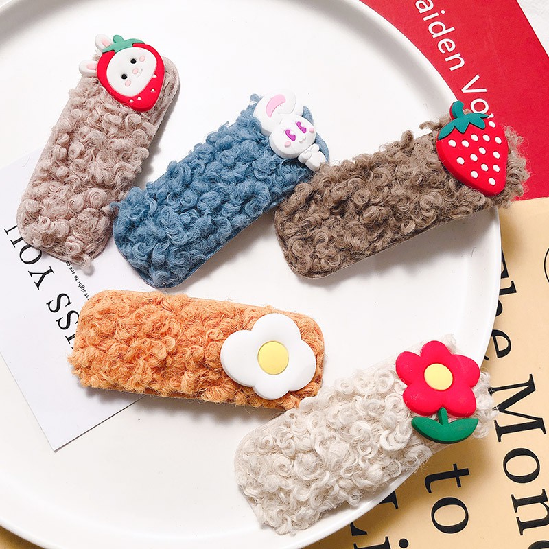 Kẹp tóc lông cừu màu sắc đơn giản phong cách Hàn Quốc cho nữ