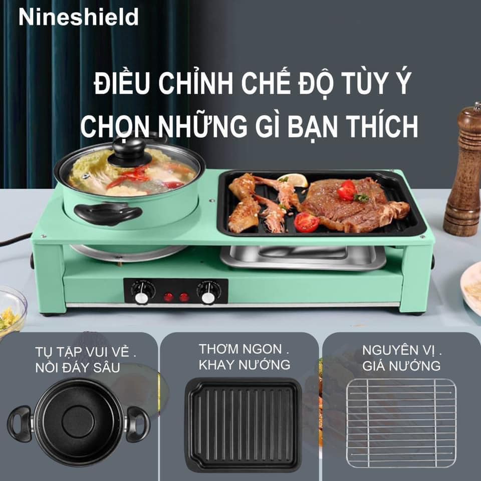 BẾP LẨU NƯỚNG NINESHIELD 2 IN1 MODEL DKS-303 CÔNG SUẤT 2200W [BẾP LẨU HÌNH CHỮ NHẬT] TIỆN LỢI CHO GIA ĐÌNH NHỎ