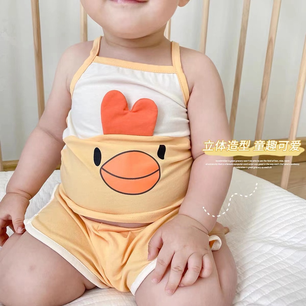 Set Áo Thun Không Tay + Quần Short Thoáng Khí Họa Tiết Hoạt Hình Dễ Thương Cho Bé
