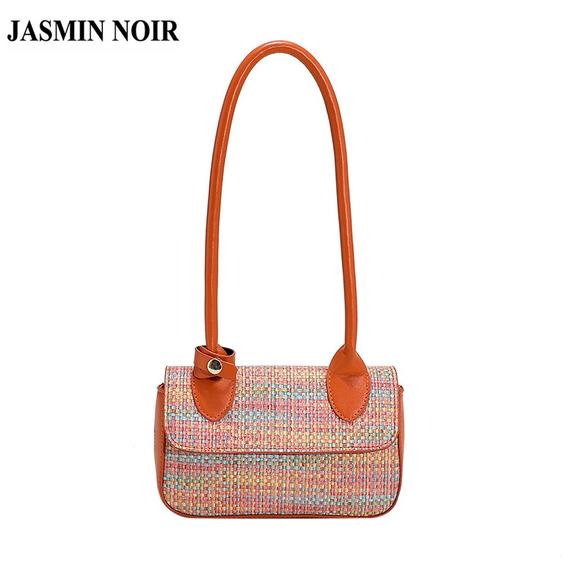 JASMIN NOIR Túi cói Nắp Gập Phối Màu Tương Phản Đơn Giản Nữ Tính