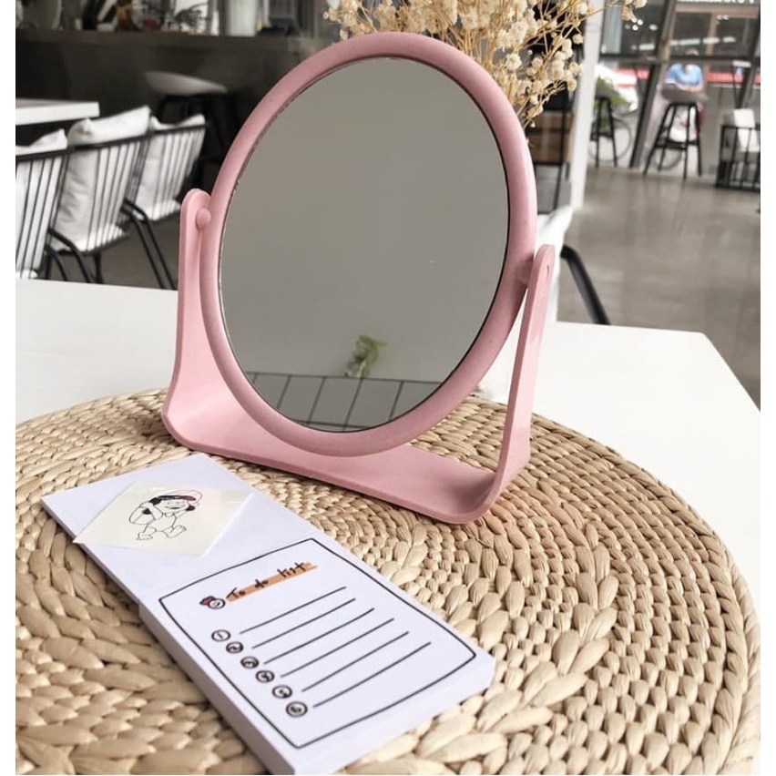 Kệ mỹ phẩm bàn trang điểm mini có 2 ngăn kéo kèm gương tai mèo dễ thương