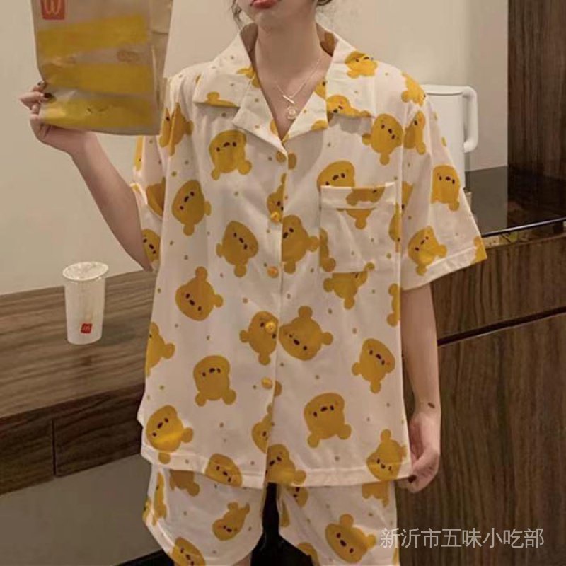 Bộ Đồ Ngủ Tay Ngắn In Họa Tiết Hoạt Hình Phong Cách Hàn Quốc Thời Trang Mùa Hè Cho Nữ