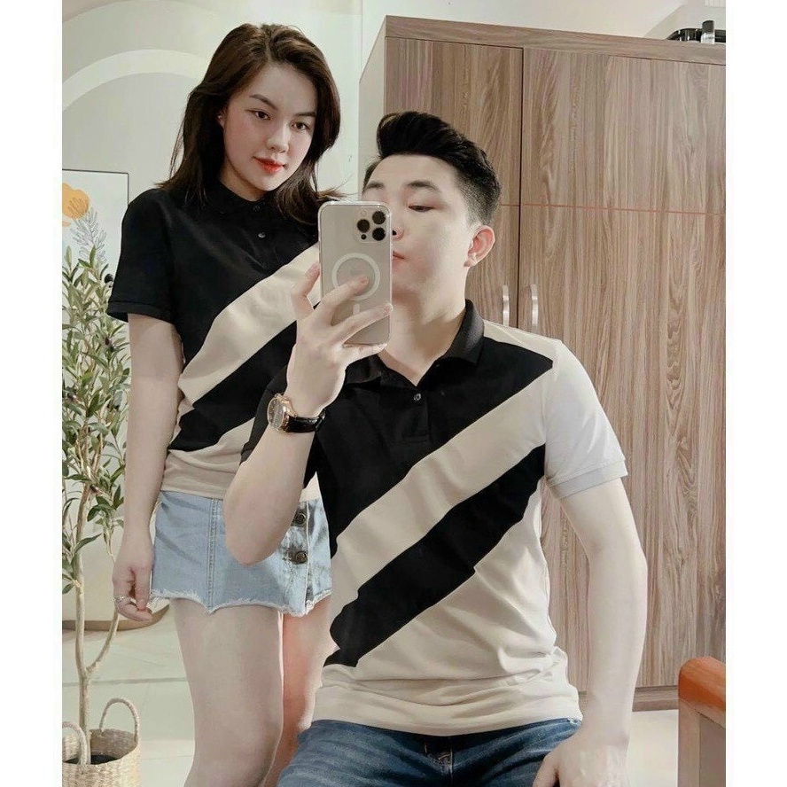 Áo polo nam nữ viền chéo chất cotton cá sấu thông hơi siêu đẹp