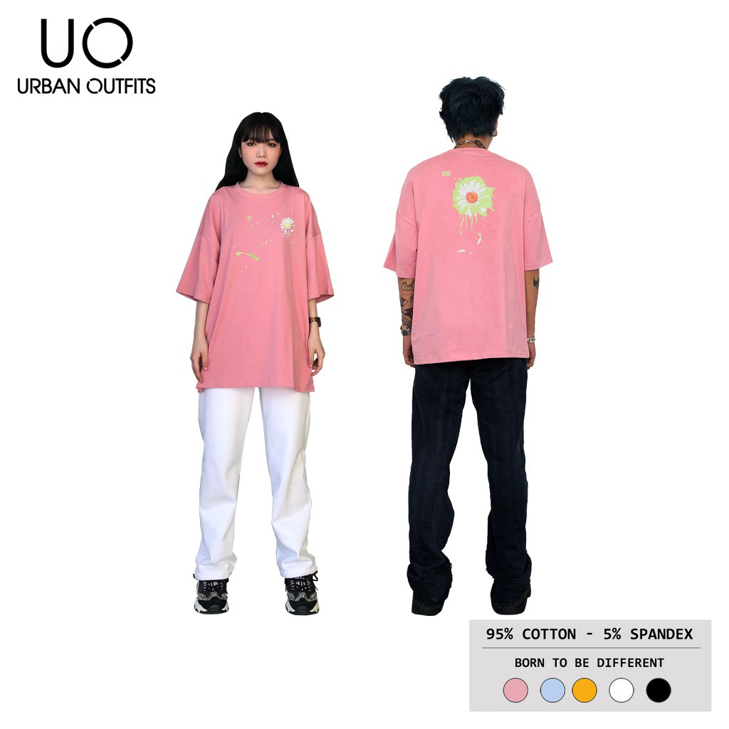 Áo Thun Tay Lỡ Nữ Nam Form Rộng URBAN OUTFITS In Hoa Cúc Xanh ATO14 Cotton 4 Chiều Local Brand
