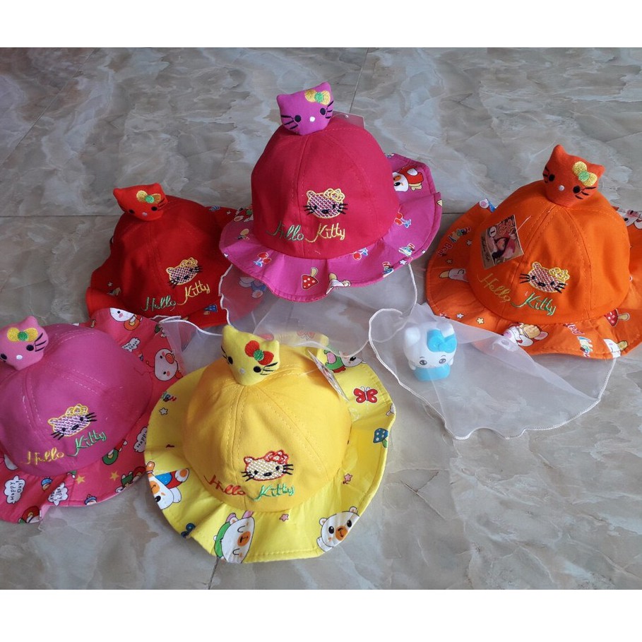 [Bé 0-18 tháng] Nón Tai Bèo KT, Mũ Vành tròn Có Khăn Voan Chắn Gió Bụi, Cho Bé Gái Sơ Sinh Màu Hồng Đẹp