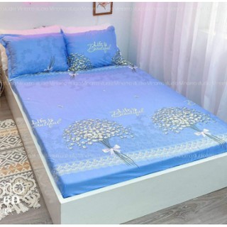 Ga Trải Giường Bọc Đệm,Drap 1m5x2m đệm dày 15-20cm,có chọn mẫu-hoa baby xanh