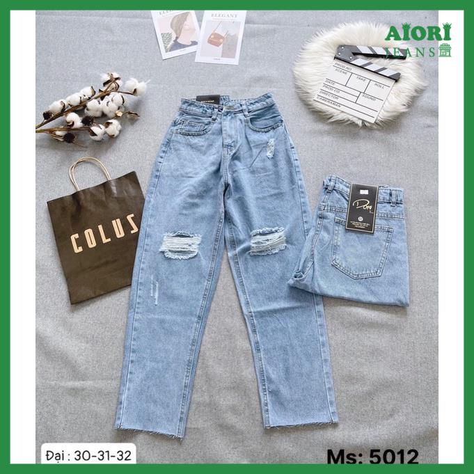 [Size Đại 30-32] Quần Jeans Nữ, Quần Baggy Jeans Lưng Cao Baggy Bò Trơn Rách Gối Lai Tua Phong Cách Thời Trang_ Mã 5012