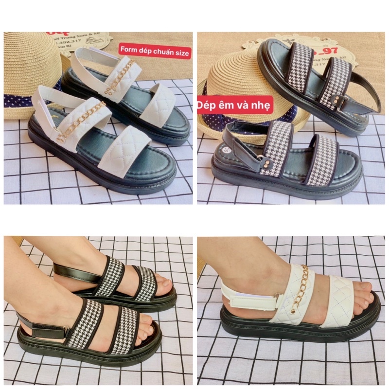 Dép sandal nữ quai hậu học sinh đi học kiểu 2 quai kẻ đi mưa xích quai dán đế bánh mì cao 3 phân sinh viên-giày dép 97