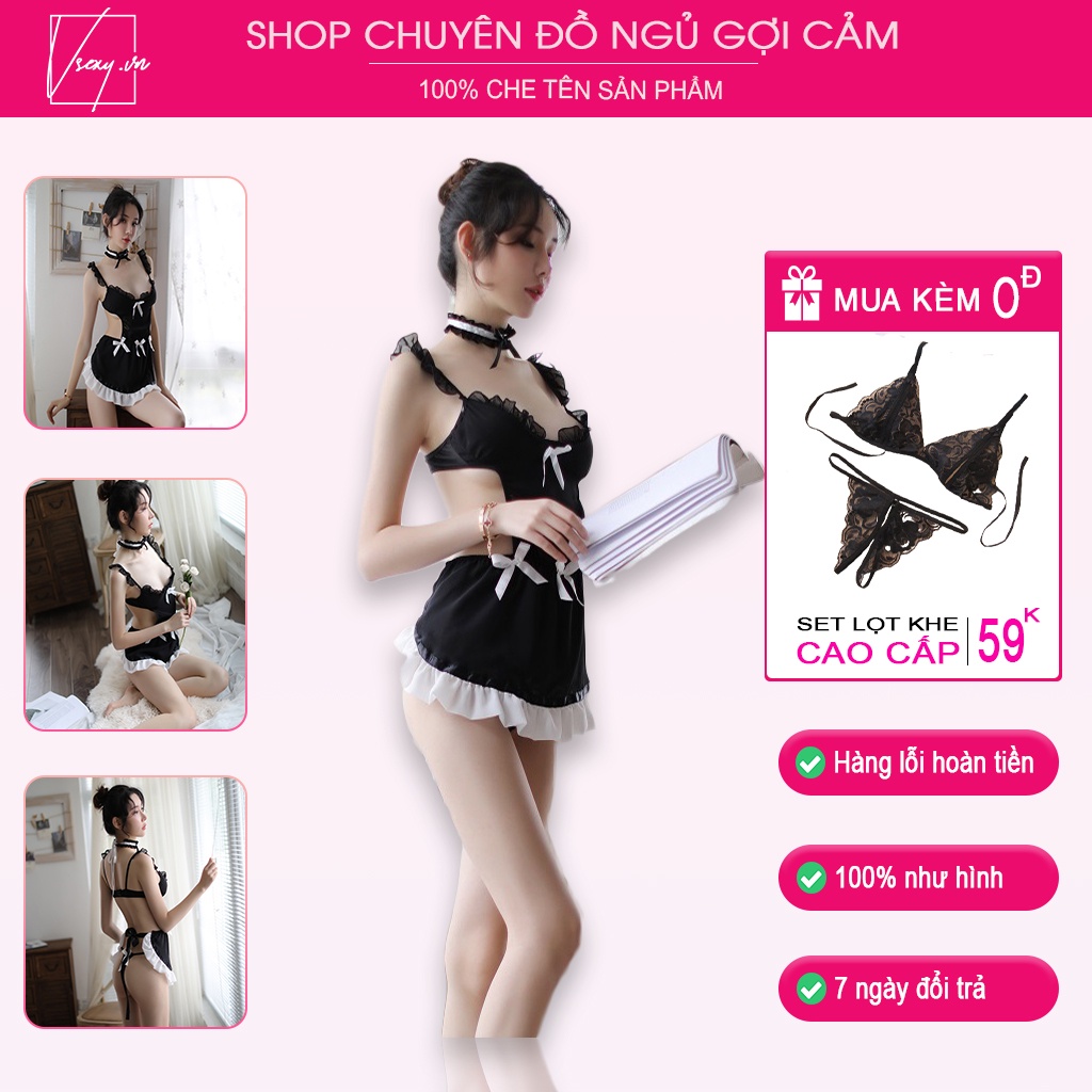 Váy ngủ sexy cosplay người hầu, đầm ngủ gợi cảm phòng the, váy ngủ xuyên thấu cao cấp dành cho nữ Vsexxy