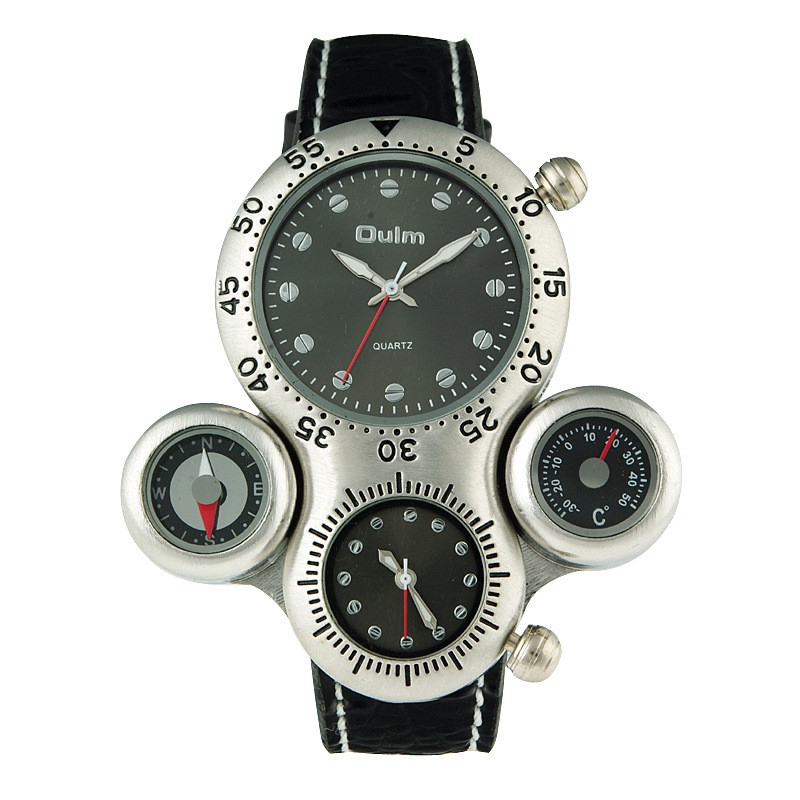 Đồng hồ đeo tay Quartz mặt tích hợp la bàn/nhiệt kế dây bằng chất liệu da pu dành cho nam giới