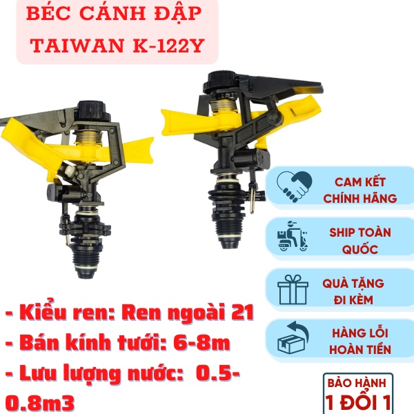 Taiwan- K122Y Béc tưới cây cánh đập tùy chỉnh góc JINLI,xoay 360 độ, ren ngoài 21mm, 1 vòi phun, bán kính