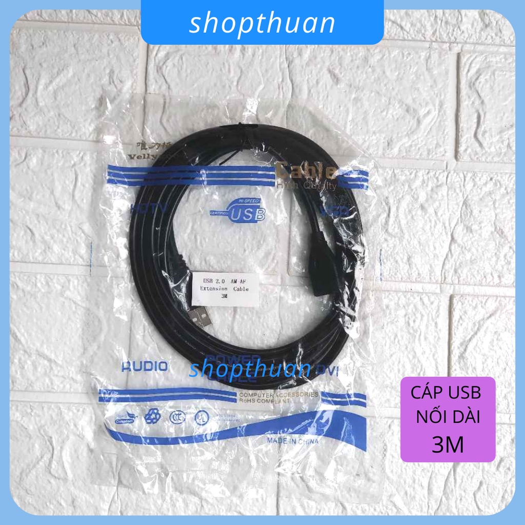 Cáp USB nối dài 3 mét - Cáp có 1 đầu âm và 1 đầu dương