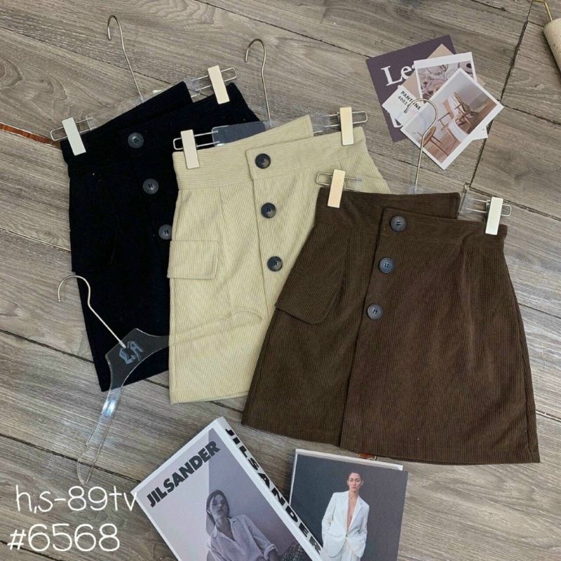 Set Áo len tăm dài tay trễ vai - Áo kiểu hở vai  kèm chân váy cúc vạt lệch mùa thu | BigBuy360 - bigbuy360.vn