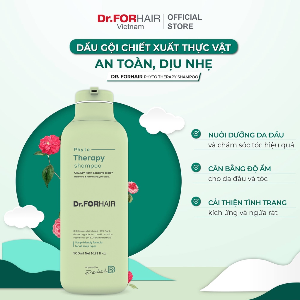 Dầu gội cho da nhạy cảm, dầu gội dưỡng tóc dịu nhẹ cho da đầu nhạy cảm Dr.FORHAIR Phyto Therapy Shampoo 500ml