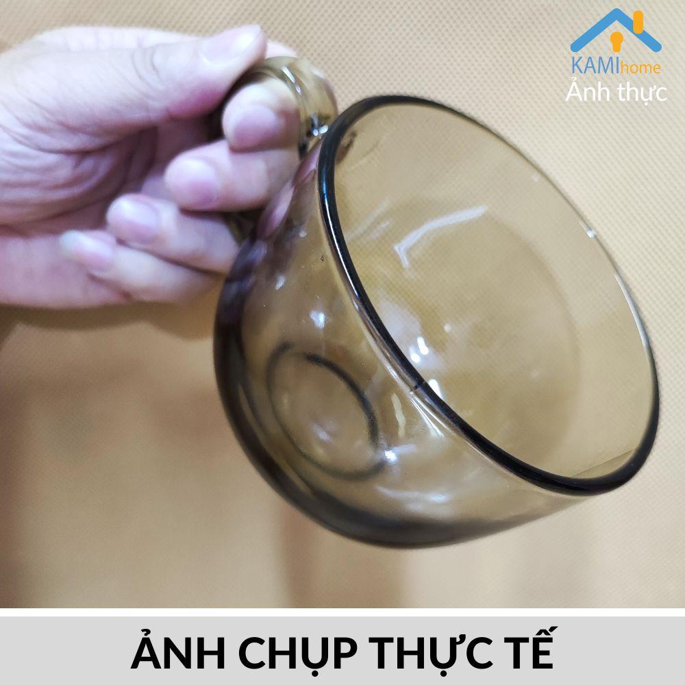Ly thủy tinh chịu nhiệt nóng lạnh màu hổ phách - Có quai 500ml Uống nước hoặc làm Bát ăn mã KM22064