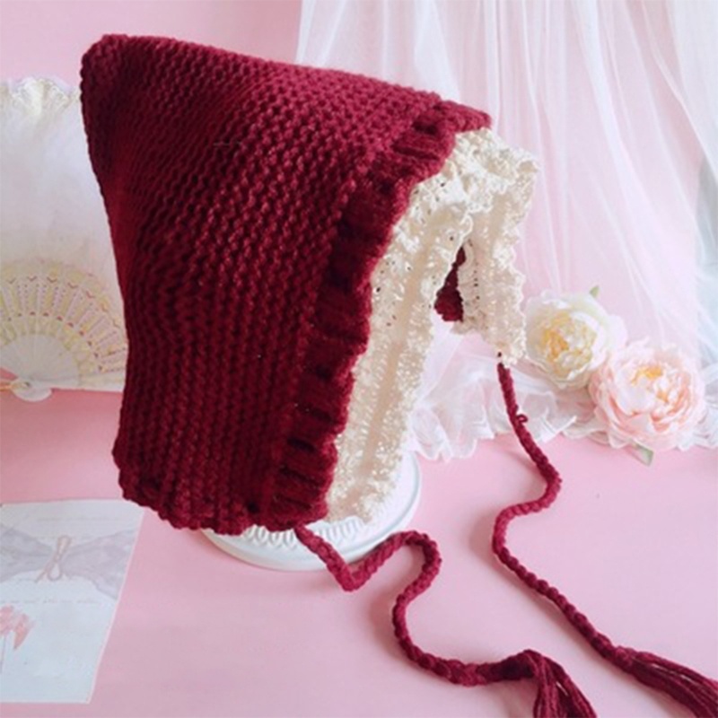 Mũ Len Thiết Kế Vành Ren Sáng Tạo Với Dây Có Thể Điều Chỉnh Cho Mùa Đông Ha