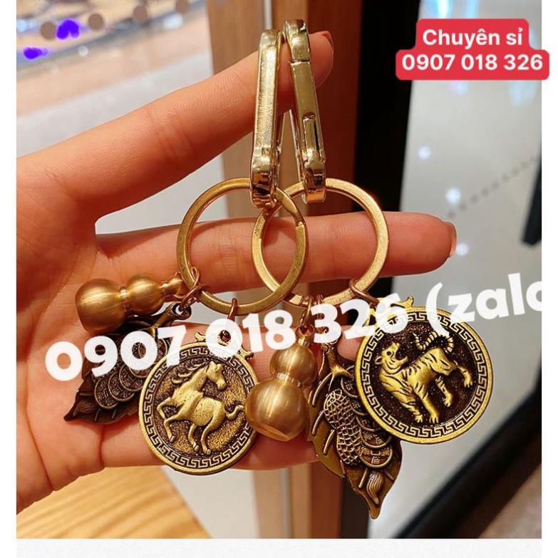 Móc Khóa 12 Con Giáp ĐỒNG THAU , treo khóa ô tô , xe máy , túi xách .... hút tài lộc may mắn ...