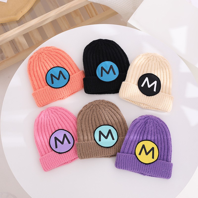 Mũ Len Dệt Kim In Chữ M Giữ Ấm Mùa Thu Đông Dành Cho Bé Trai Và Bé Gái Mới Sinh