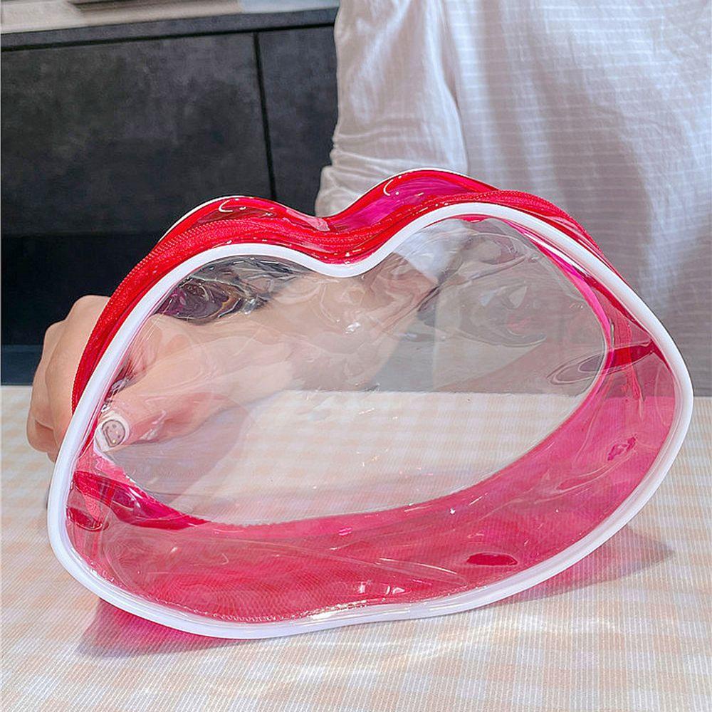 Túi Đựng Mỹ Phẩm Trong Suốt Hình Đôi Môi Có Khóa Kéo Tiện Dụng