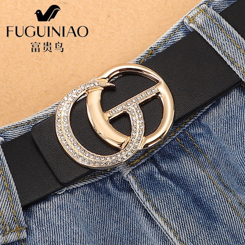 Fuguiniao belt nữ thời trang mới thắt lưng da kết hợp kim cương đôi gg sinh trí quần jean Hàn Quốcyf