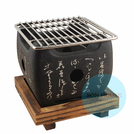 Lò nướng, bếp nướng than bằng gang kiểu Nhật Bản hình vuông