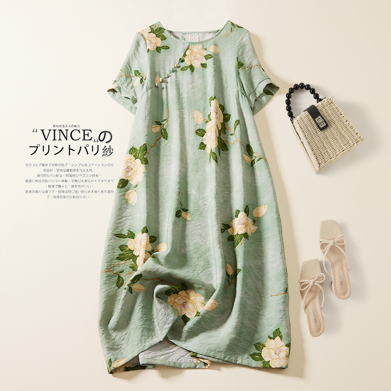Đầm Cotton Lanh Mùa Hè Dáng Suông Tay Cộc Phong Cách Phương Tây Cổ Điển Giảm Giá Cho Nữ