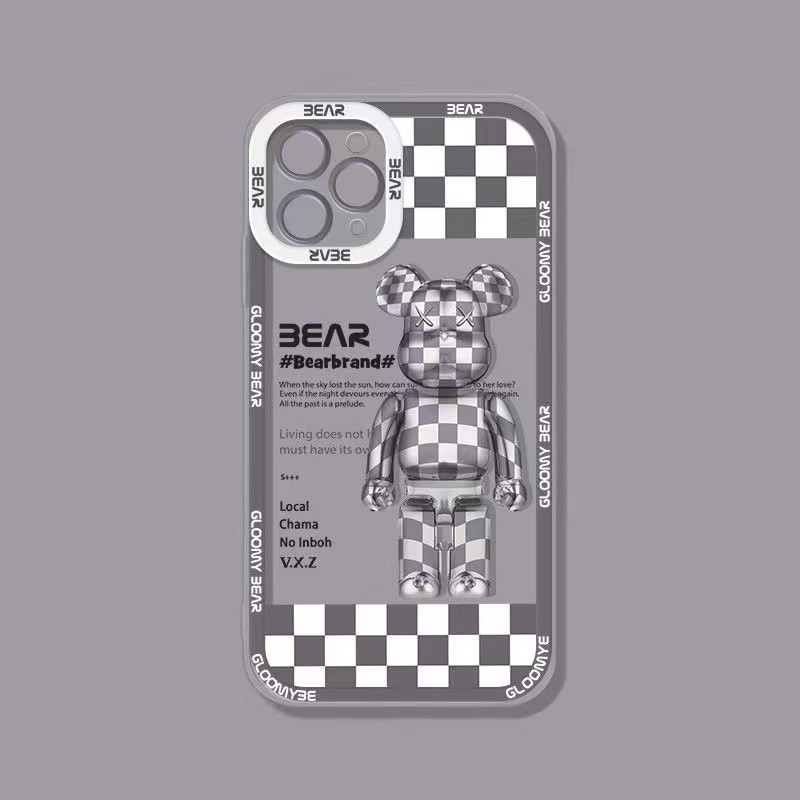 Ốp Điện Thoại Mềm Trang Trí Hình Gấu Kẻ Sọc Caro Cho iPhone 11 Pro Max 11 7 8 7+ 8+X Xs Xr Xs Max SE 12 12pro 12ProMax