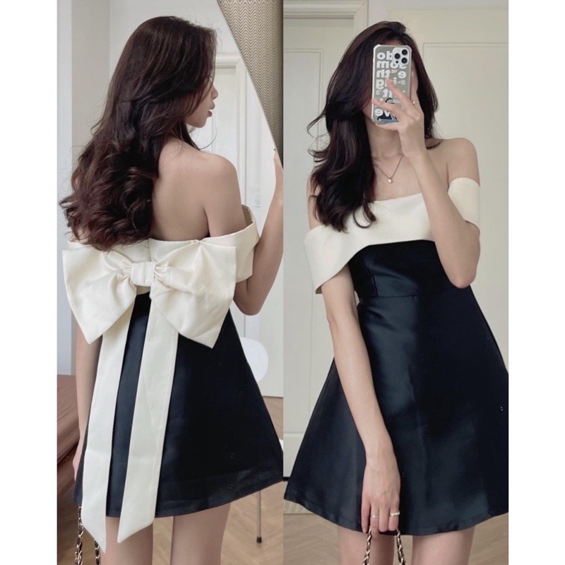 ĐẦM CÚP NGỰC XOÈ NƠ SAU LƯNG DÁNG NGẮN CHẤT UMI DÀY