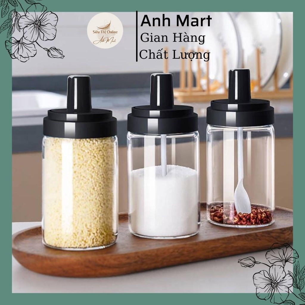 Lọ đựng gia vị ,Hũ đựng gia vị thuỷ tinh kèm thìa Anh Mart tiện lợi dung tích 300gr