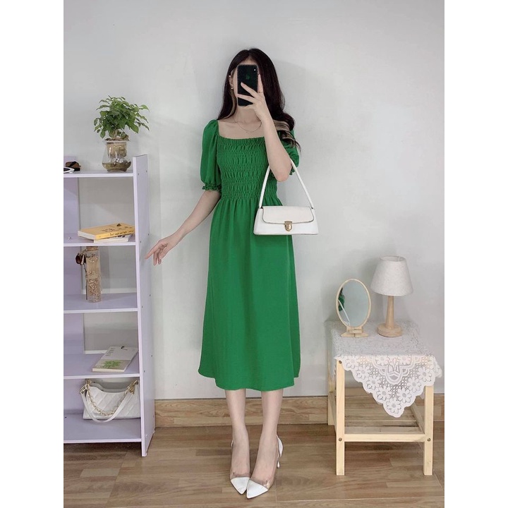 Váy xanh lá trần chun Kat