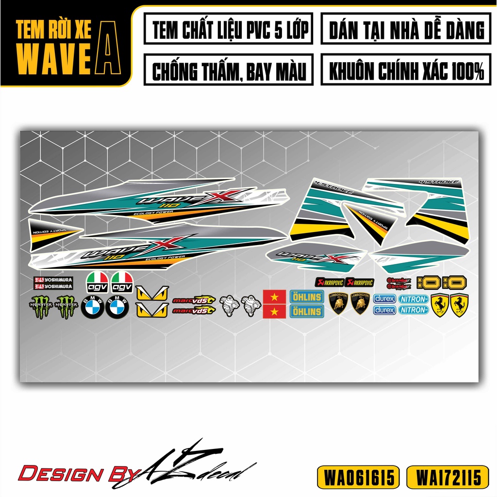 Tem Rời Dán Xe Wave A 110 100 Mẫu Chữ X Cách Điệu | WA15 | Decal Chế Xe Máy Wave Alpha Chống Nước Bền Màu