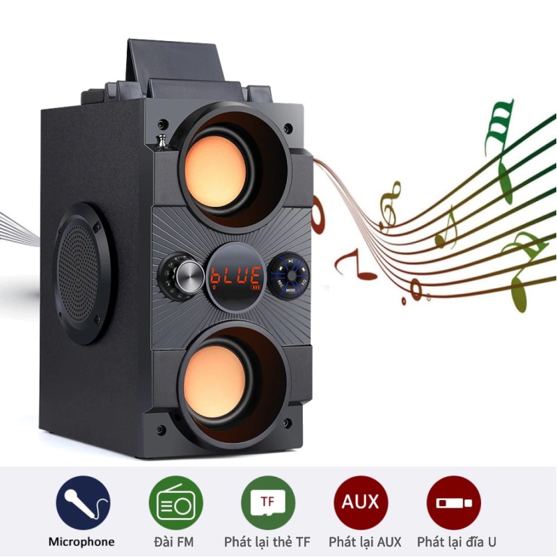 Loa Karaoke Bluetooth [1 Micro Không Dây] Di Động Loa âm Lượng Cực Đại 100W, Pin 2500 mA, Phát Liên Tục Trong 8 Giờ