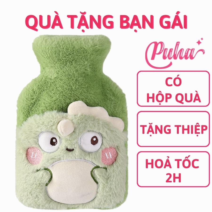 Túi chườm nóng lạnh nhung mềm Puha 500ml giảm đau bụng kinh, túi chườm giữ ấm hạ sốt 500ml