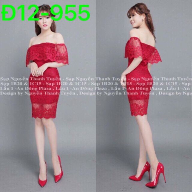 D055082 - Đầm ren trễ vai