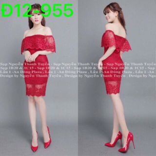 D055082 - đầm ren trễ vai