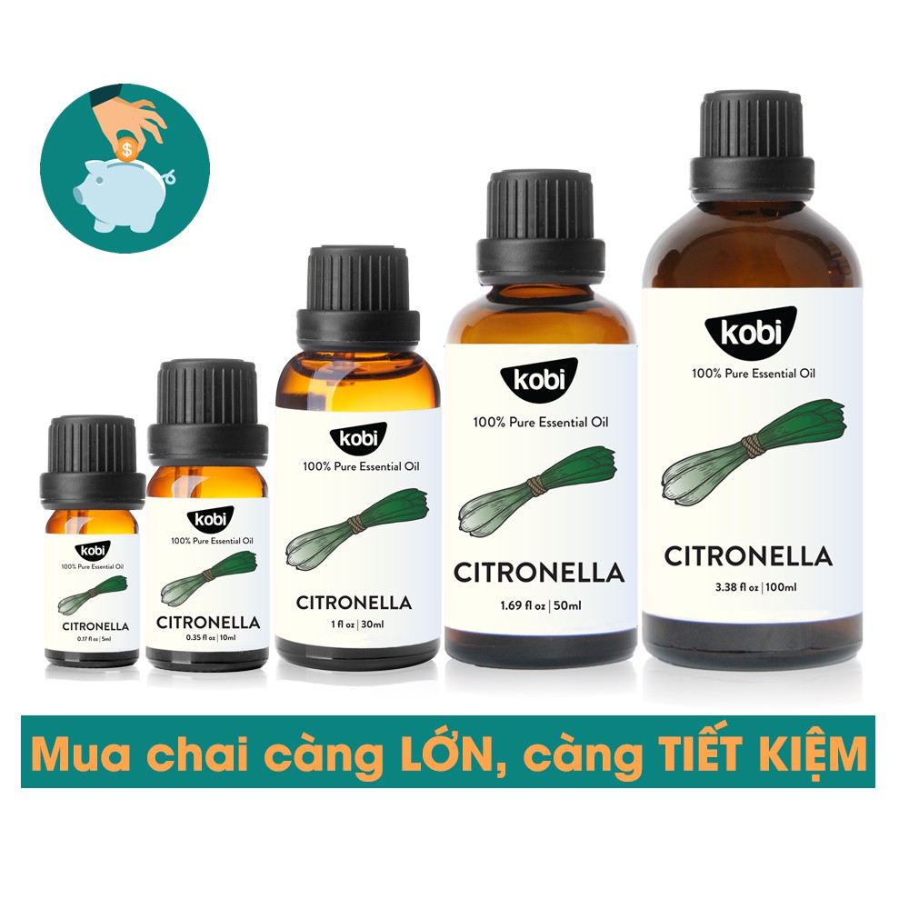 Tinh dầu Sả Java Kobi Citronella essential oil giúp khử mùi, thơm phòng, xua đuổi côn trùng hiệu quả - 10ml