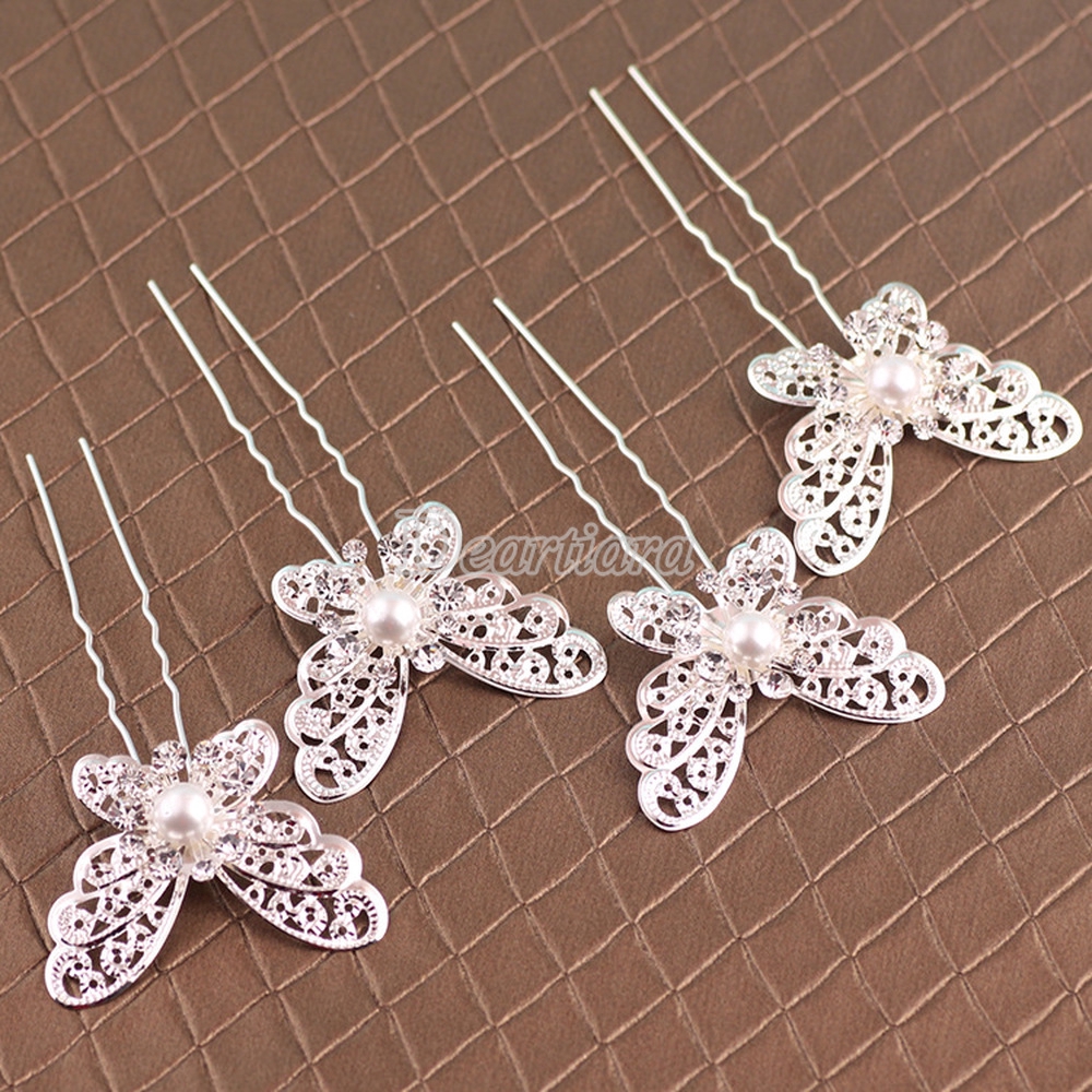 Kẹp Tóc Chữ U Hình Bướm Đính Ngọc Trai Nhân Tạo