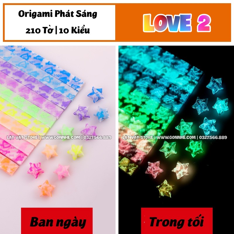 [Mẫu Mới] Giấy gấp sao phát sáng trong đêm bằng huỳnh quang - Origami Light Paper 210 PCS 10 Kiểu