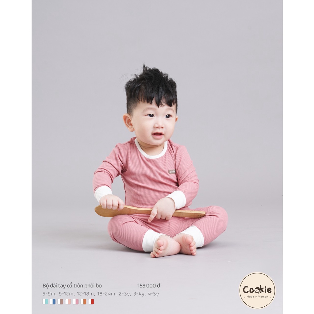 Bộ dài tay cổ tròn phối bo cho bé COOKIE