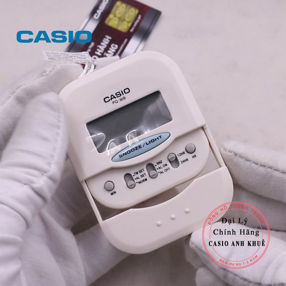 Đồng hồ báo thức du lịch - để bàn điện tử Casio PQ-30B-7DF màu trắng 6X6cm