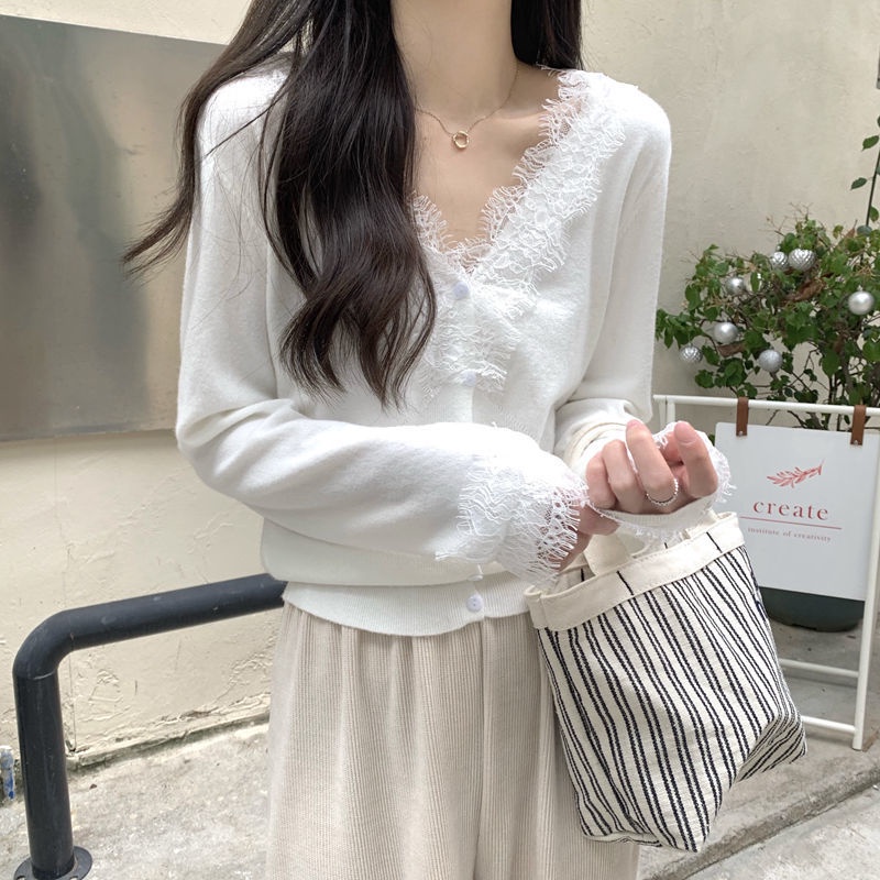 Áo Sweater Dệt Kim Phối Ren Xinh Xắn Cho Nữ  tao bao