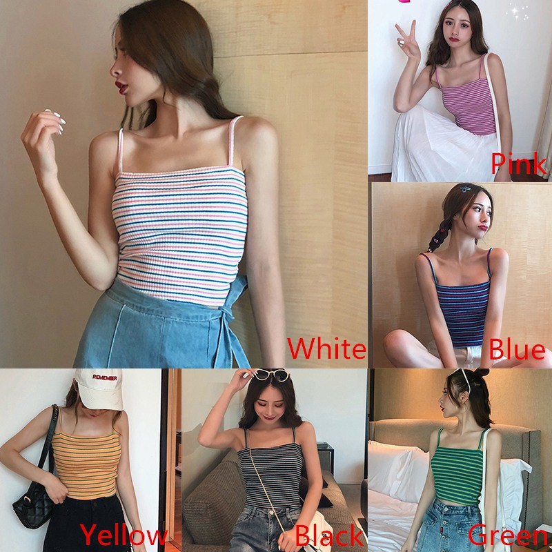 [Baywellfashion]Áo 2 dây croptop hoạ tiết kẻ sọc thời trang cho nữ