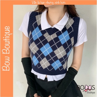 Áo gile len nữ họa tiết caro nhiều màu [GLX]