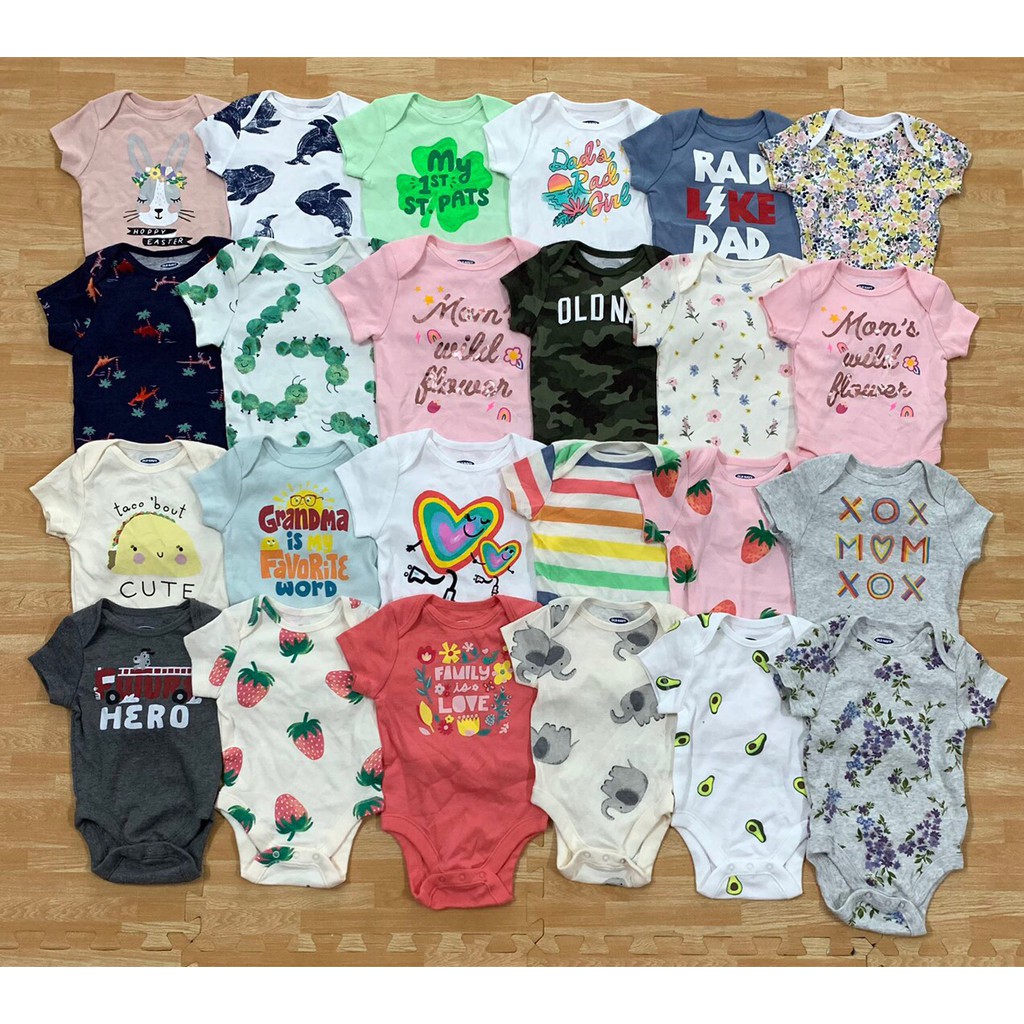 Set 5 áo Bodysuit xuất dư Oldnavy cotton 100% cho bé từ 3-24m